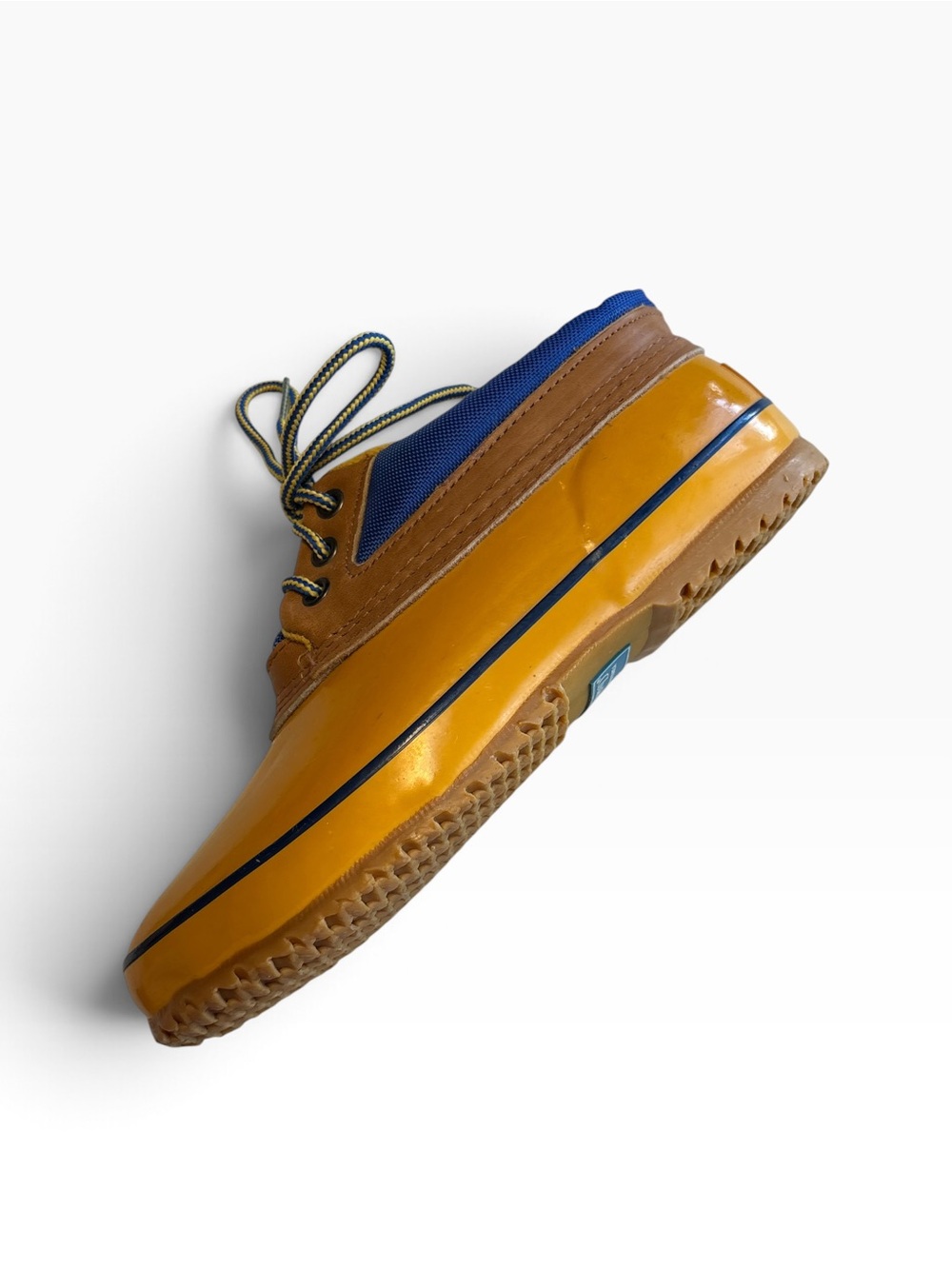 Vintage 80s Lands End Duck Shoes Size 8 Yellow Blue Made Korea Rain